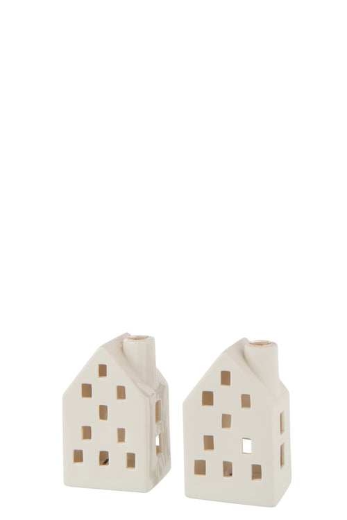 J-Line vaas Huis - keramiek - wit - 2 stuks - LED - vtwonen shop