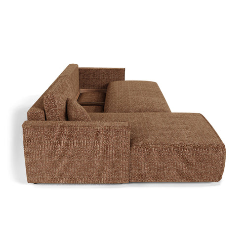 Premium Interiors - Linkshoekbank met slaapfunctie en opbergruimte  - stof met tweed-effect karamel 197cm
