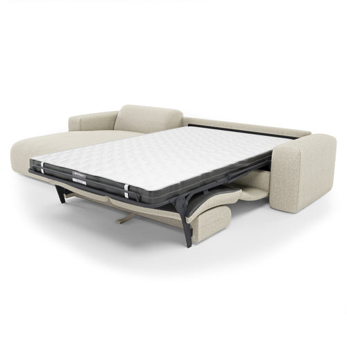 Sia Home - Hoekbank links, uitklapbaar MYRA - kruisweefsel beige 280cm
