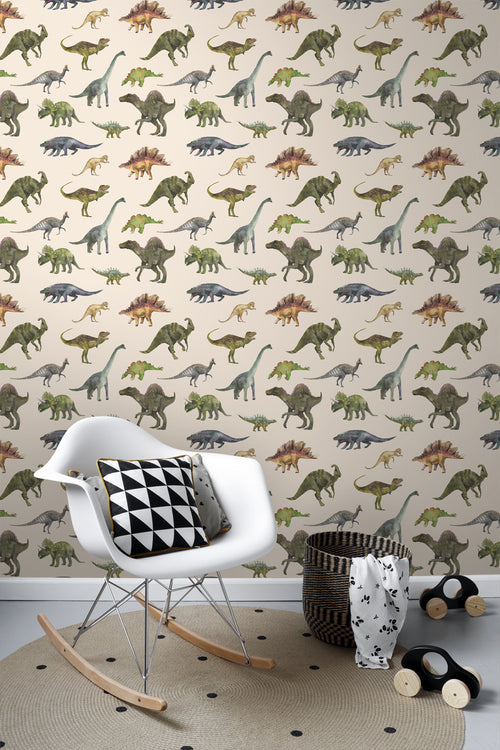 Sanders & Sanders behang dinosaurussen groen en beige - 50 x 900 cm - 935371