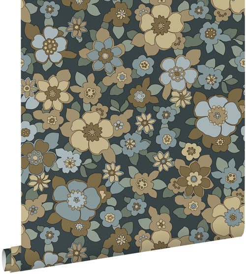 ESTAhome behang retro bloemen donkerblauw - 50 x 900 cm - 131527 - vtwonen shop