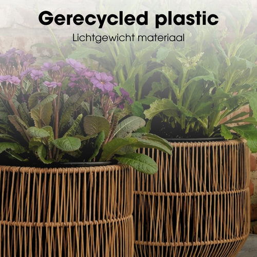 Mica Decorations Peta Bloempot voor Buiten – Set van 3 – Plantenpot voor Bloemen en Buitenplanten – Bloempotten voor Buiten – Donkerbruin