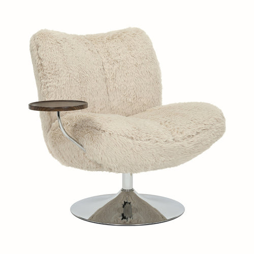 DÉJA Living Draaifauteuil Morten - Taupe Fluffy/Chrome - Incl. Tafeltje - vtwonen shop