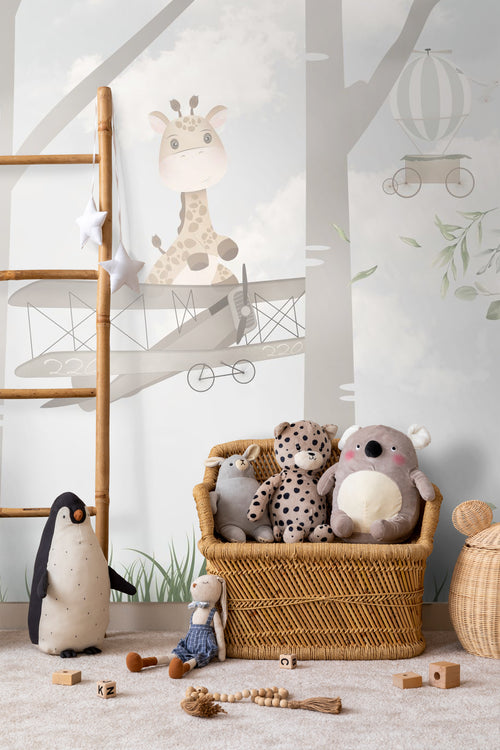 Sanders & Sanders fotobehang getekende dieren in het bos lichtgrijs - 250 x 279 cm - 950034 - vtwonen shop