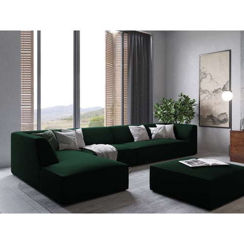 Cosmopolitan Design - Modulaire hoekbank links Siena 5-zits, flueel flessengroen - 180x366x69cm