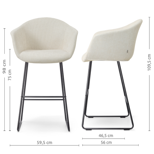 Nolon Nino-Otis Barkruk Cotton Beige - met Armleuning - Zwart - 75 cm - vtwonen shop