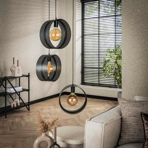 Giga Meubel Hanglamp Ring - Zwart Metaal - 3-Lichts - 50x50x180cm - vtwonen shop