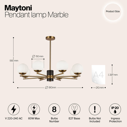 Maytoni - Hanglamp Marble - Messing - Ø81 - vtwonen shop