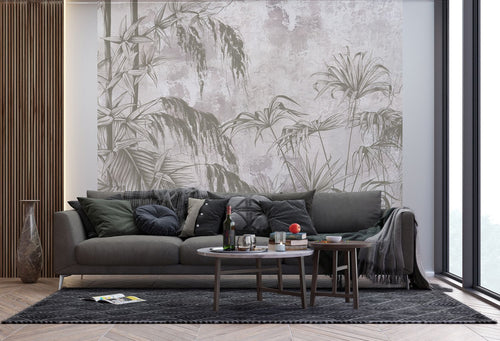 Sanders & Sanders fotobehang tropische planten grijs - 270 x 300 cm - 601177