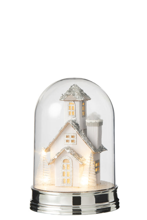 J-Line decoratie stolp Winter Huis - kunststof - wit - small  - LED lichtjes - vtwonen shop