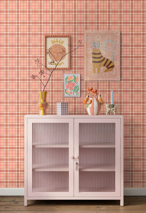 ESTAhome behang ruiten oranje en bruin - 50 x 900 cm - 132028