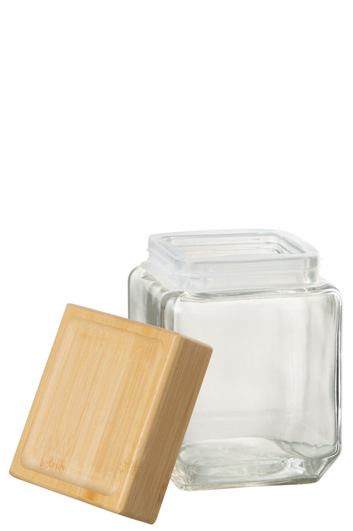 J-Line voorraadpot Brad - glas/bamboe - transparant/naturel - medium