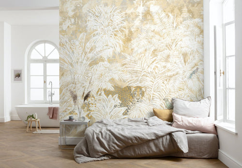 Sanders & Sanders fotobehang jungle beige, wit en okergeel - 300 x 280 cm - 612017 - vtwonen shop