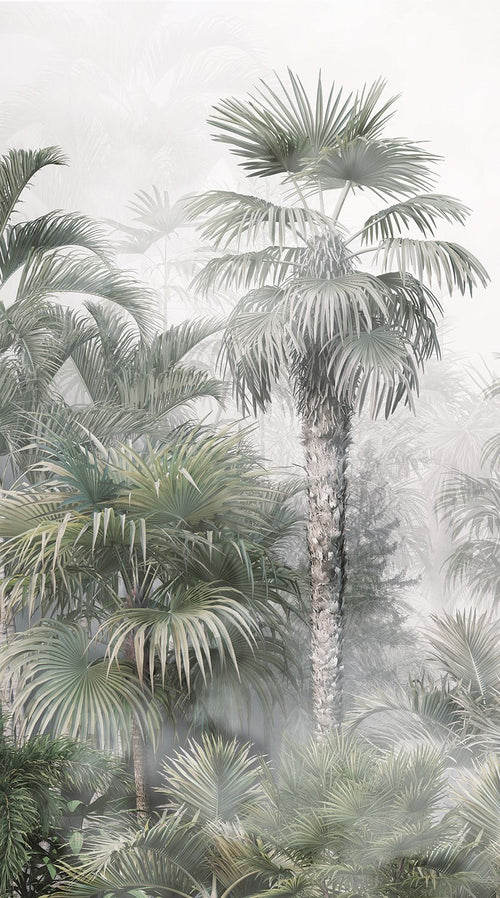 Sanders & Sanders fotobehang tropisch landschap met palmbomen donkergroen en grijs - 270 x 150 cm - 601219 - vtwonen shop