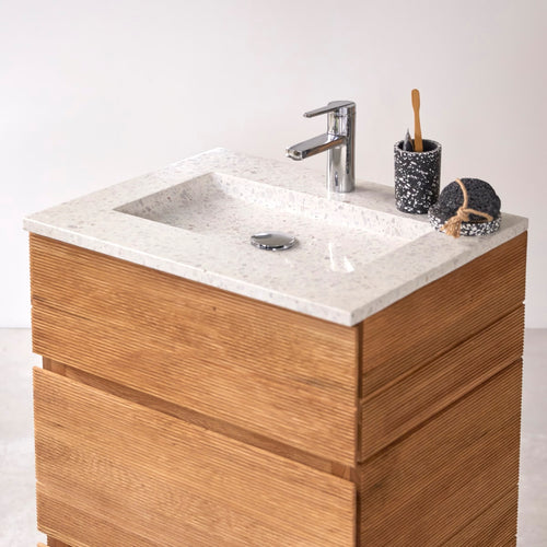 Tikamoon Badkamermeubel van massief eiken en moon premium terrazzo 60 cm - Naturel - vtwonen shop