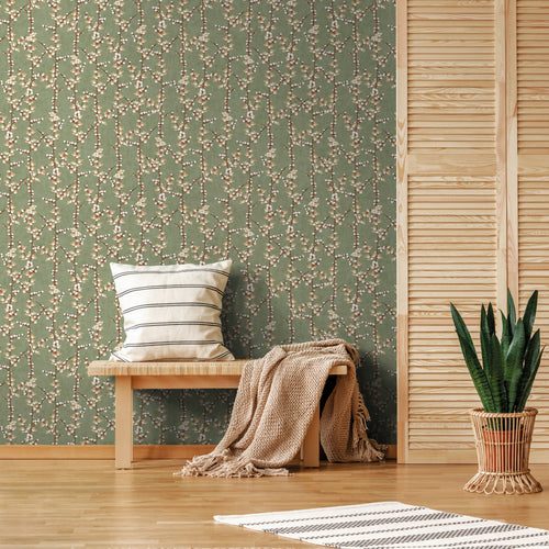 Sanders & Sanders behang bloesemtak vergrijsd olijfgroen en wit - 53 cm x 10 m - 640182