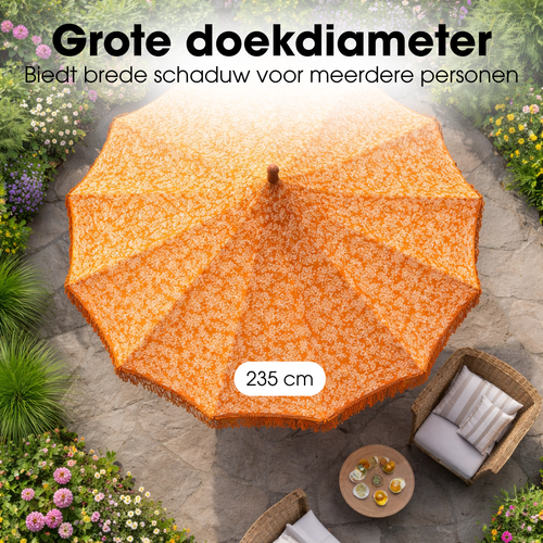 Mica Decorations Kelly Parasol met Draagtas - Stokparasol 238 x Ø235 cm - Tuin of Balkonparasol - Polyester, Staal - Oranje
