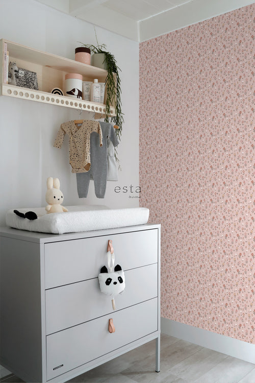 ESTAhome behang bloemetjes zacht roze - 53 cm x 10.05 m - 139288