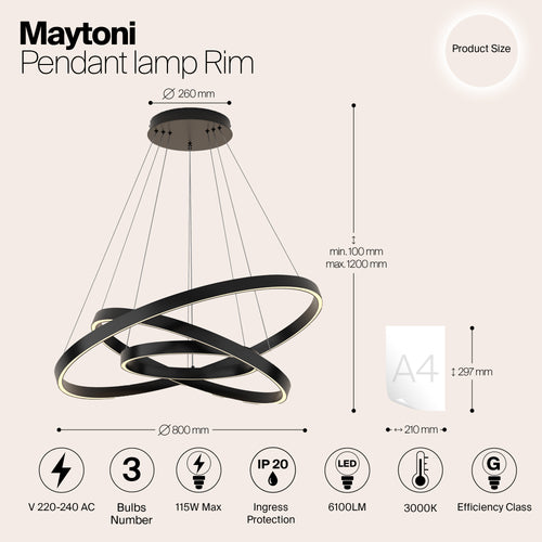 Maytoni - Hanglamp Rim - Zwart - Ø80 - vtwonen shop