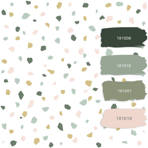 ESTAhome behang terrazzo wit, zacht roze en mintgroen - 53 cm x 10.05 m - 139033