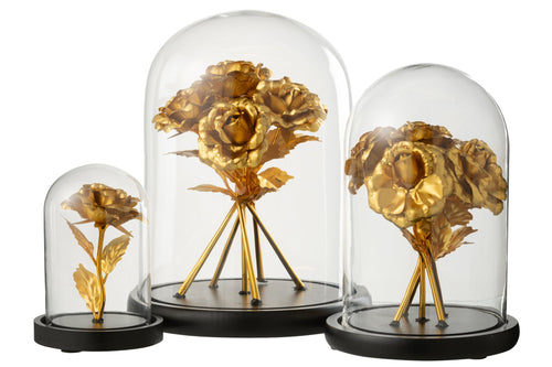 J-Line Decoratieve stolp Roos - glas - goud/zwart - large