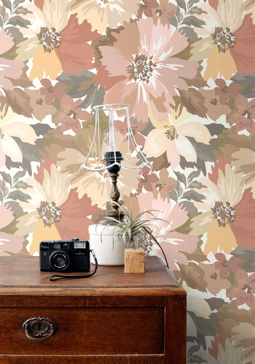 ESTAhome behang bloemen licht terracotta en terracotta roze - 50 x 900 cm - 131264 - vtwonen shop