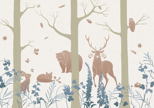 Sanders & Sanders fotobehang bos dieren blauw, beige en zandkleurig - 400 x 280 cm - 611721 - vtwonen shop