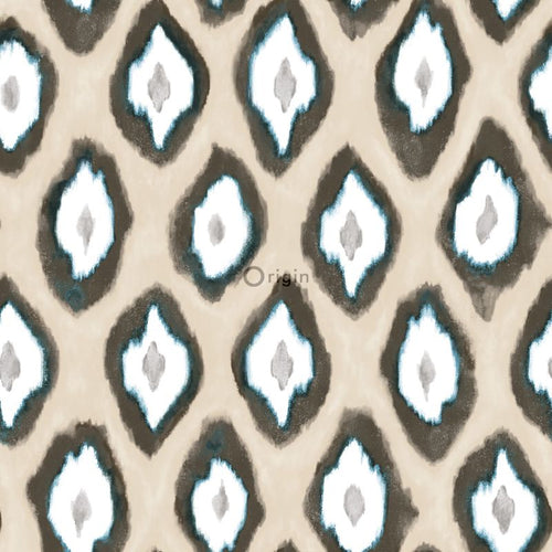 Origin Wallcoverings behang ikat motief beige en turquoise - 53 cm x 10,05 m - 346915 - vtwonen shop