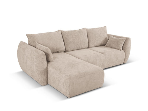 Cosmopolitan Design Uitklapbare hoekbank links met opbergdoos Matera 4-zits, chenille, beige - 173x253x86cm