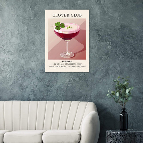 Artfulprints Poster Clover Club cocktail - Ingrediënten   - 50x70 cm - Roze