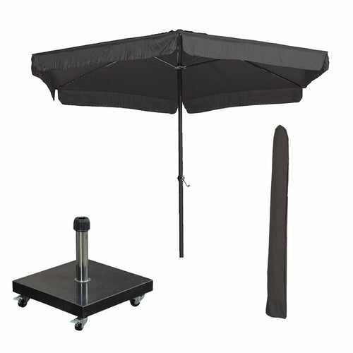 Garden Impressions stokparasol Delta d grijs Ø300 cm met 40kg Eureka voet en hoes