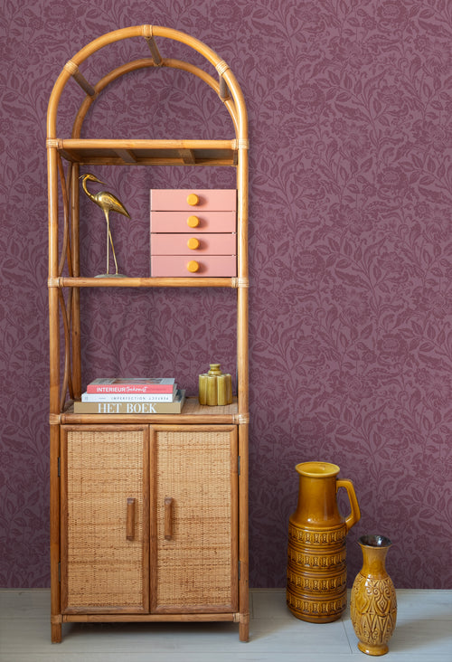 ESTAhome behang vintage bloemen aubergine paars - 50 x 900 cm - 131683