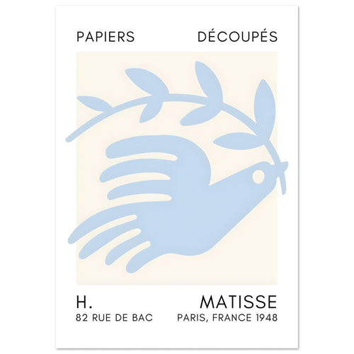 Artfulprints  Matisse – Peace dove light blue   poster A4 21x29.7 cm - vtwonen shop