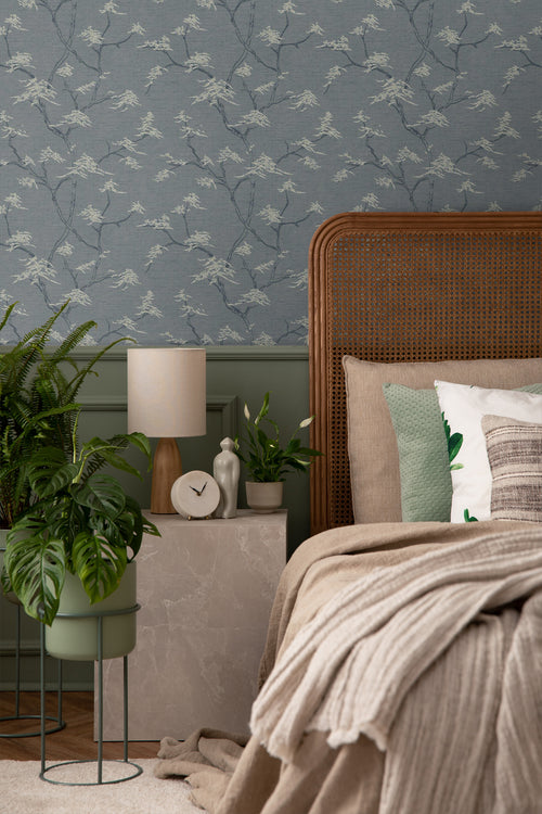 Borastapeter behang bladeren vergrijsd blauw - 53 cm x 10.05 m - 660288 - vtwonen shop