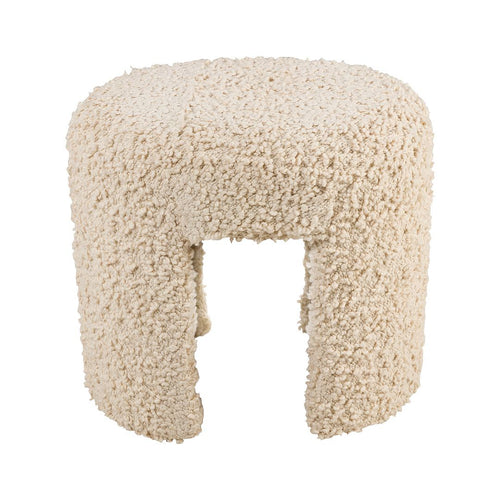 vtwonen Halbankje - Kleine Bank - Woonaccessoires - Wit Meubel - Bouclé Stof Houten bankje - 50x35x45cm - vtwonen shop