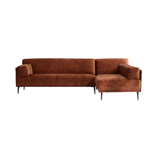Tikamoon 4-zitshoekbank met hoek rechts in terracottabruin fluweel 270 x 180 cm - Terracotta
