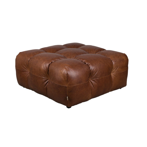 Dutchbone Hackman Hocker Leer Chocolade Bruin - vtwonen shop