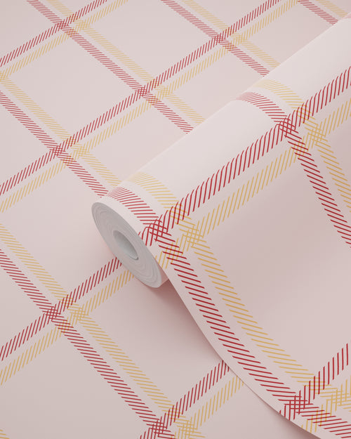 ESTAhome behang ruiten roze en oranje - 50 x 900 cm - 132167