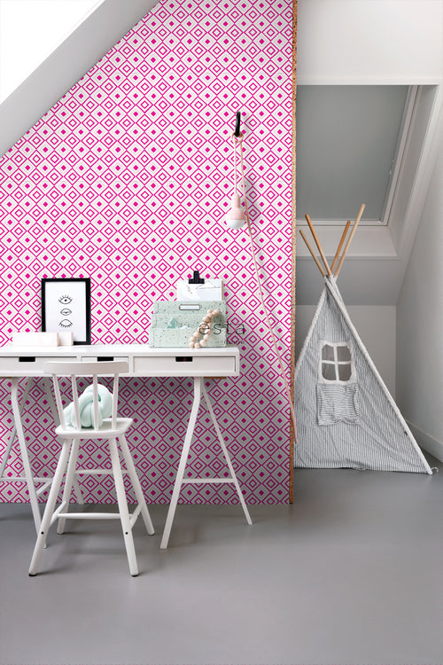 ESTAhome behang ruiten fuchsia roze - 53 cm x 10.05 m - 138862