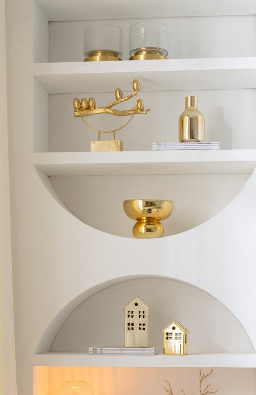 J-Line windlicht/vaas Pia - glas/koper - transparant/goud - small - 2 stuks - Ø 18 cm