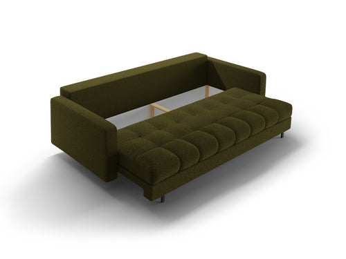 Cosmopolitan Design Slaapbank met opbergdoos Bali 3-zits, boucle donker olijfgroen - 84x222x105cm