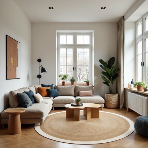 Mrcarpet jute vloerkleed - naturel/wit - Ø 240 cm