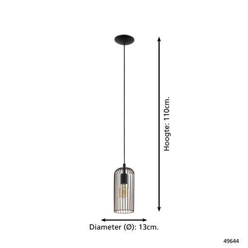 EGLO hanglamp Roccamena - 13 cm - e27 - zwart/koper