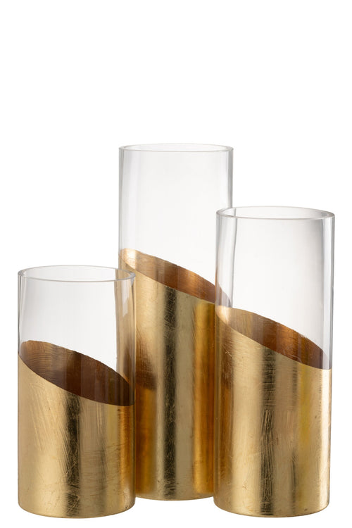 J-Line windlicht Moa - glas - transparant/goud - large