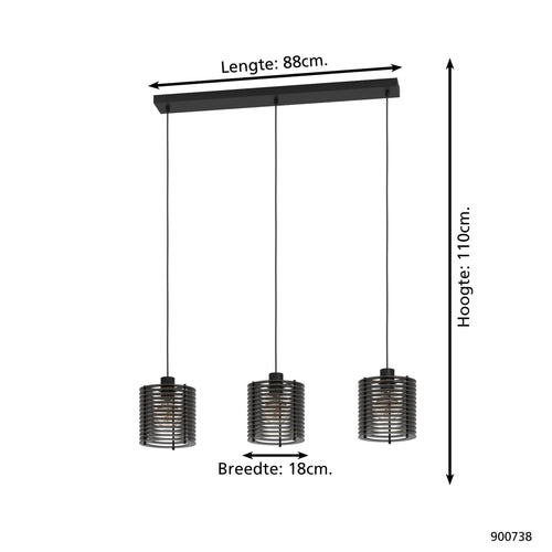 EGLO hanglamp Segovia - e27 - 88 cm - zwart - hout