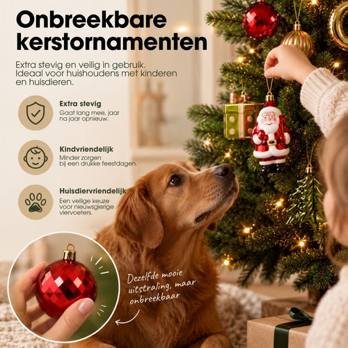 Mica Decorations Kerstornamentenset JOY - Set van 26 Onbreekbare Kerstballen in Rood, Donkergroen en Goud - Kerstboomversiering van Gerecycled
