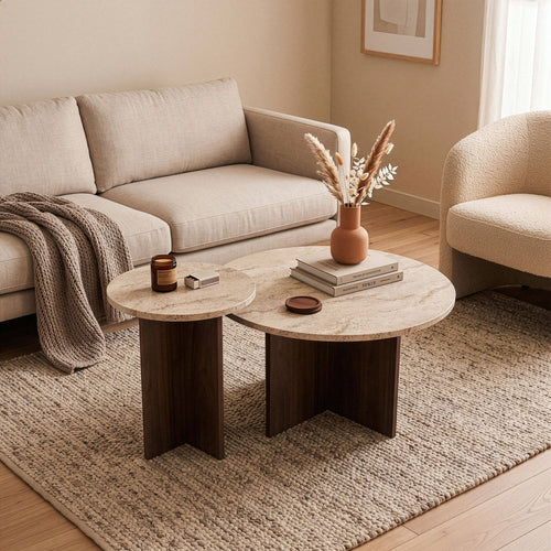 Calicosy - TILIA Set van 2 salontafels - Naturel - 70x70x40 cm