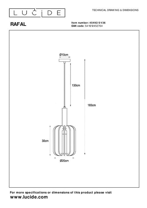 Lucide hanglamp RAFAL - 1xE27 - Grijs - vtwonen shop