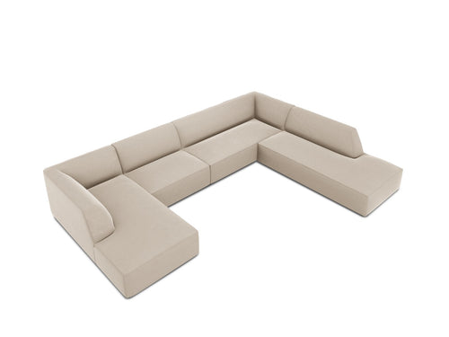 Micadoni Panoramische hoekbank rechts Ruby 7-zits, flueel, beige - 273x366x69cm