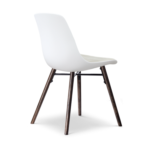 Nolon Nena-Liv eetkamerstoel wit met naturelbeige zitkussen - walnoot houten onderstel